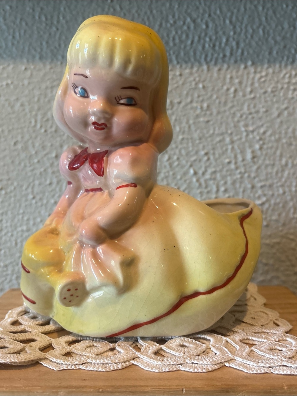 Ceramic Yellow Girl Planter - Decorative Home Accent